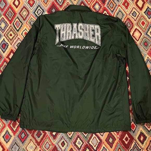 HUF x Thrasher Dark Green Windbreaker Jacket - Size XXL - Picture 2 of 3